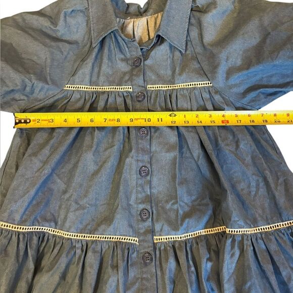 En Saison Anthropologie Tara Puff Sleeve Babydoll Shirt Dress Women’s Large - Picture 12 of 12